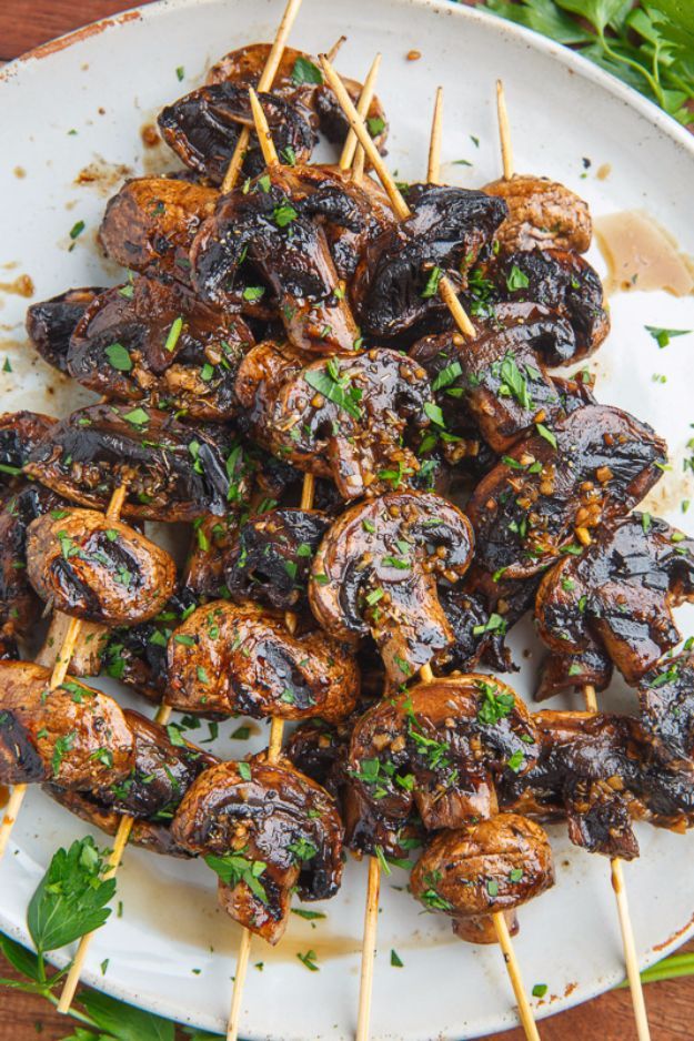 Balsamic Garlic Grilled Mushroom Skewers